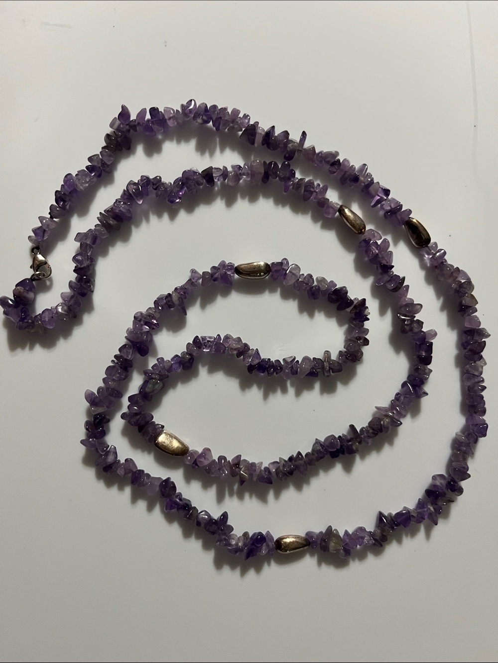 February birthstone Amethyst Chip Necklace with sterling clasp and beads